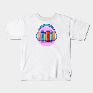 Online Book Music Listening with Headphone Music Cartoon Vector Icon Illustration Kids T-Shirt